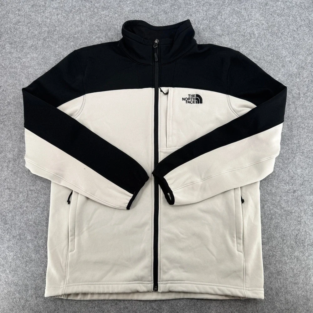 The North Face Mens Full Zip Softshell Jacket Cream Black Colorblock Large L